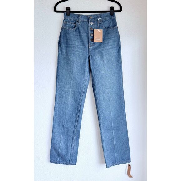 NWT Reformation Cynthia Button Fly High Rise Straight Jeans in Zenia Medium Blue - Picture 5 of 13